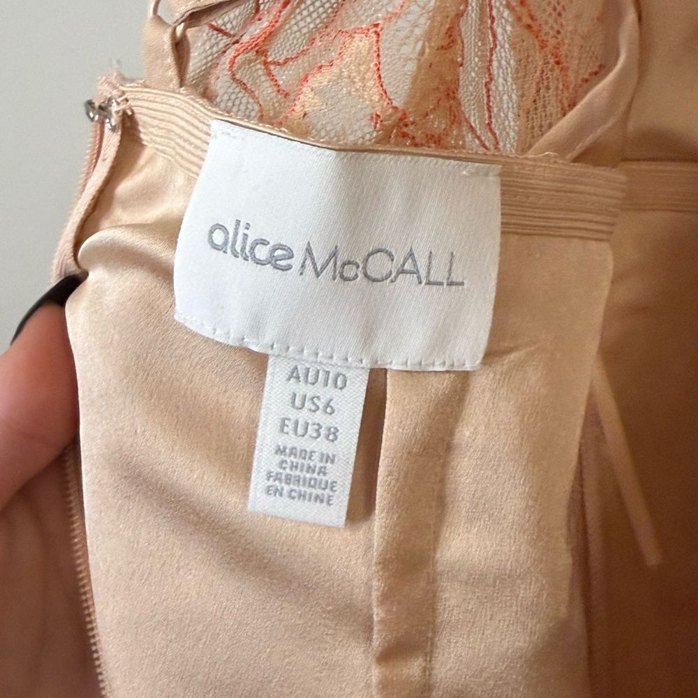 Alice McCall Peach and Coral Lace Dress tiered v-neck luxurious cinching - Picture 9 of 11